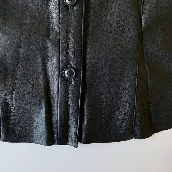 Joie Black Vegan Faux Leather Orien Flutter-Sleeve Top - Women & Juniors XXS - Picture 7 of 12